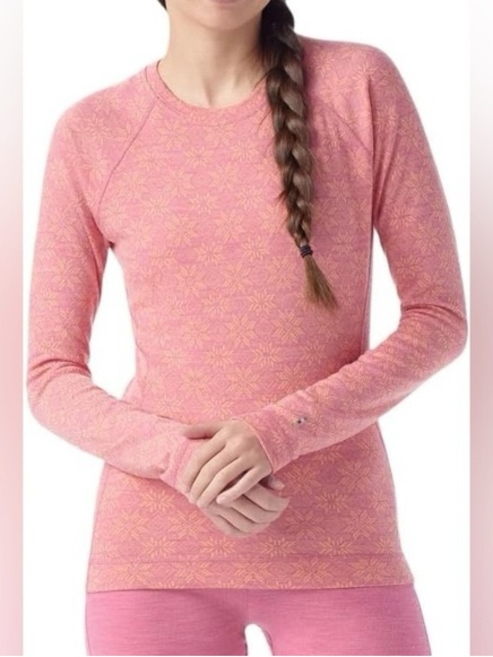 Smartwool women’s pink/ peach Long Sleeve Base Layer Top small